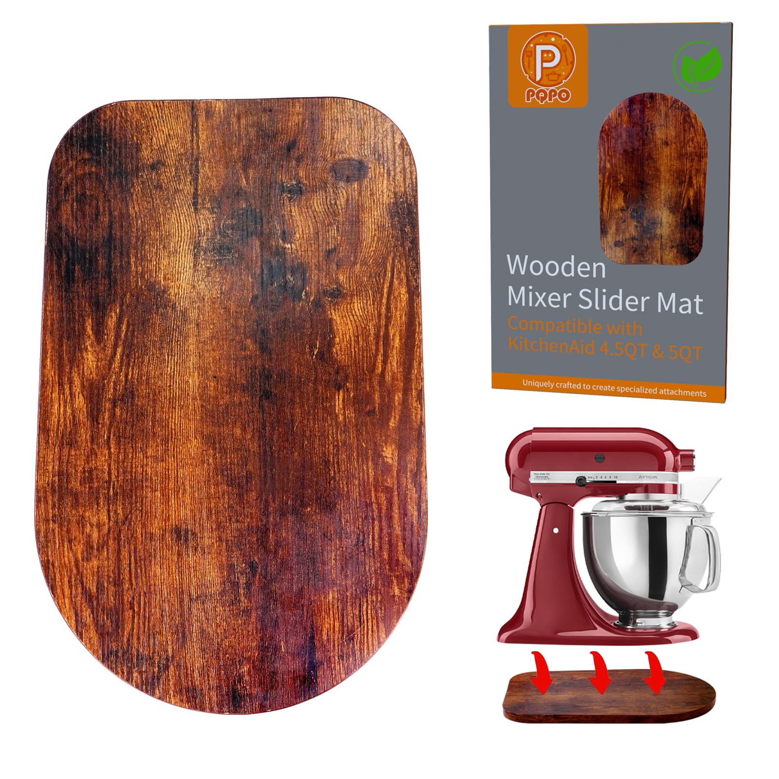 Wooden Sliding Mat for Kitchen Aid 4.5/5Qt Stand Mixer with 4 Silicone Kitchen Tools-image-7