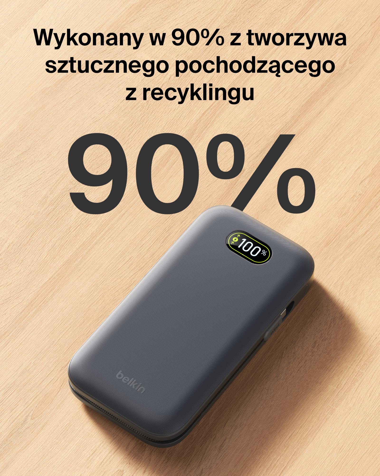 Belkin UltraCharge Pro Powerbank 27 000 mAh, Przenośna Ładowarka ze Wbudowanym Kablem USB-C, 240 W USB PD – Szybkie Ładowanie Urządzeń MacBook Pro, iPhone, iPad, Galaxy, Pixel i Innych – Antracytowy