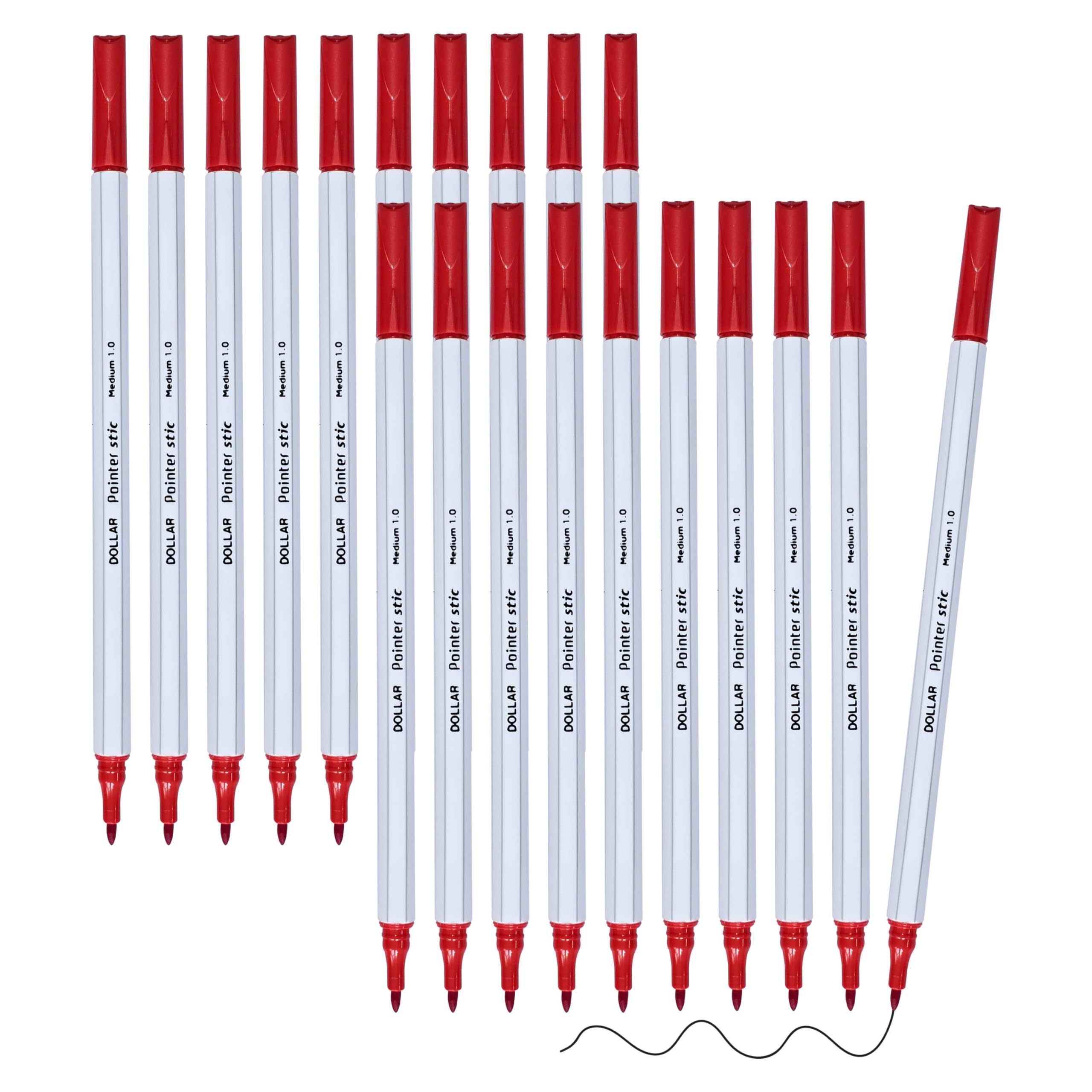 DOLLAR XMed Colouring Felt Tip Pens, RED, Medium Point (1.0mm), Pack of 20, Perfect for Writing Drawing Sketching Marking, Ideal for School Office Home Use