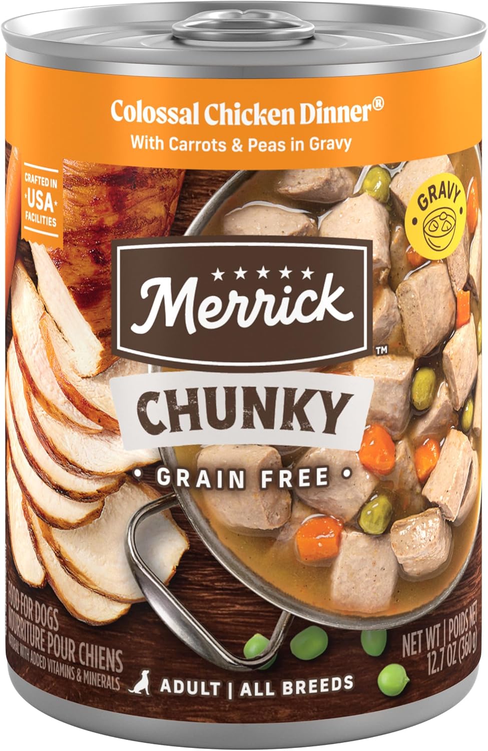 Merrick Chunky Grain Free Premium And Wholesome Canned Dog Food, Real Meat Colossal Chicken Dinner In Gravy - (Pack of 12) 12.7 oz. Cans