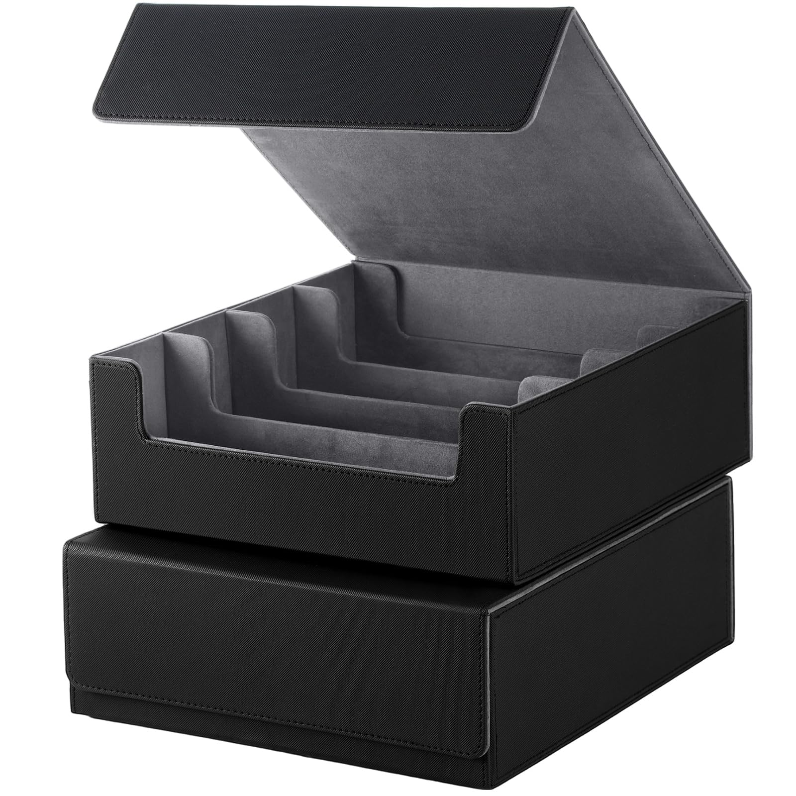 2 Pcs Card Boxes for Trading Cards, 4800+ Card Storage Box, Card Deck Case, Magnetic Closure Card Box, PU Leather Card Deck Case for Sports Cards, Black