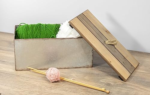 Miniatura 3 de Red Co. Caja de almacenamiento rústica de metal galvanizado con tapa de madera, 12 pulgadas de ancho x 6.5 pulgadas de profundidad, estilo campestre