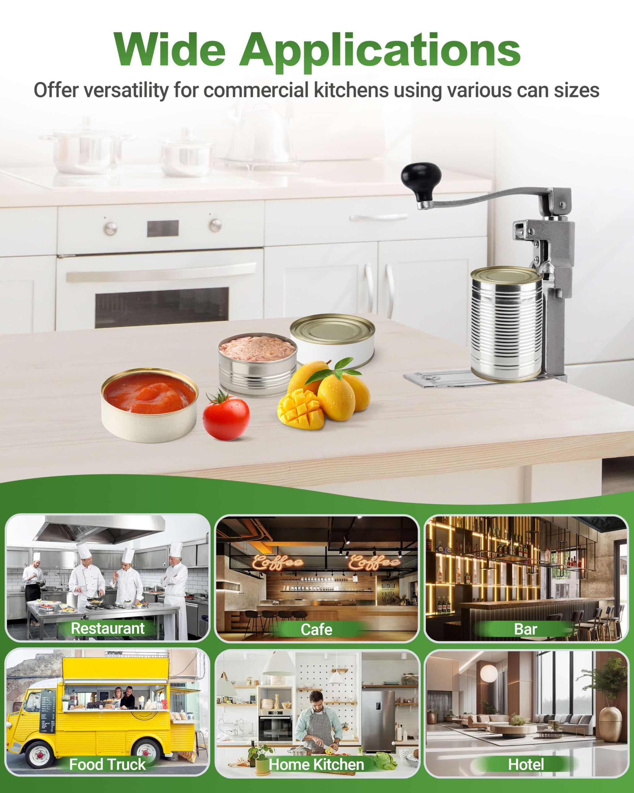 Abrelatas comercial resistente – Abrelatas manual de mesa abre latas de hasta 11 pulgadas de alto, abrelatas industrial con base de acero chapado para restaurante, tienda de alimentos, hotel, bar