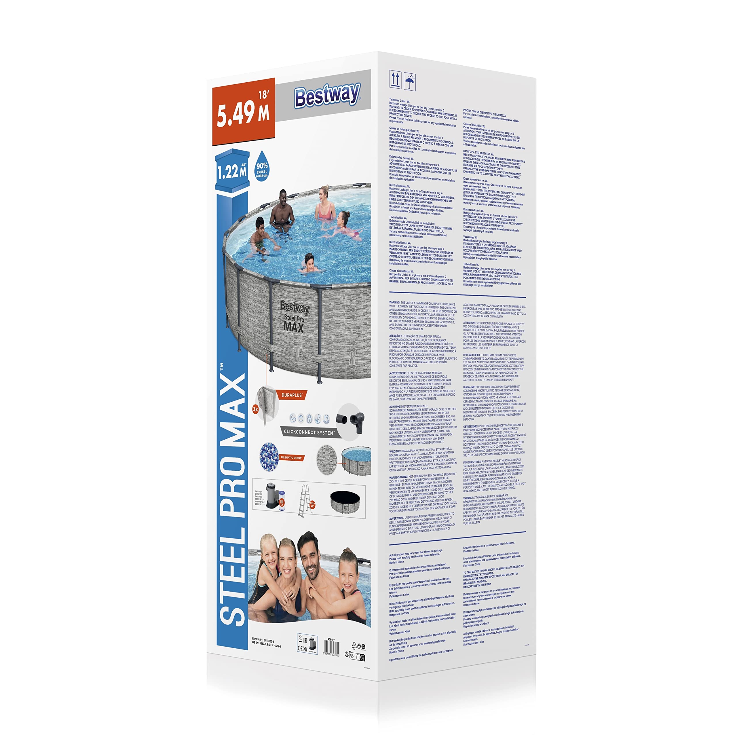 Bestway Steel Pro Max™ Außenpool, Motiv graue Steine, 549 x 122 cm, FrameLink™, Leiter, Plane, Pumpe und Filterkartusche