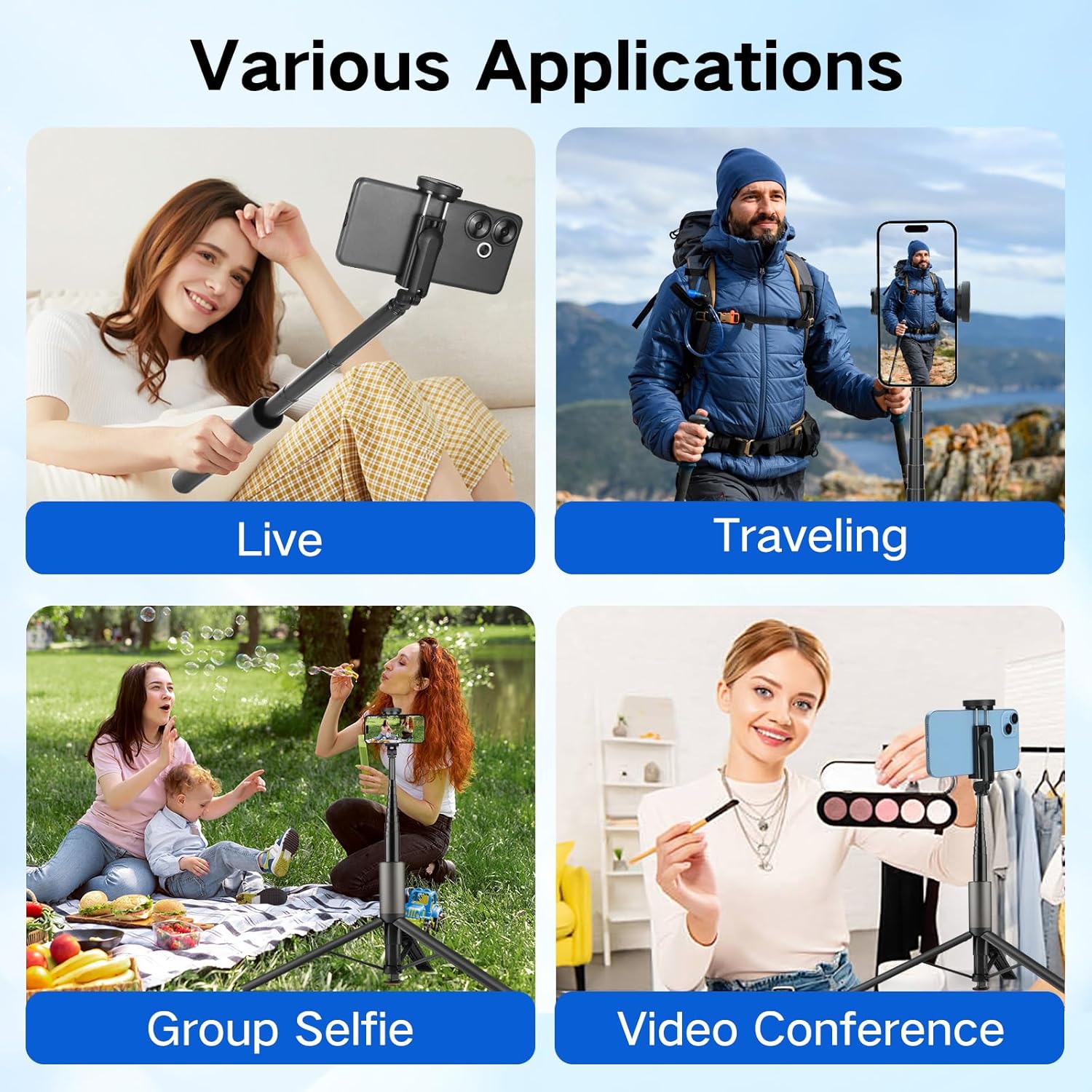 62 inch Selfie Stick Tripod for iPhone, Auto-Open Phone Tripod Stand with Magnetic Smart Remote Support Cell Phone Zoom in/Out,Front/Rear Camera Switch,Travel Selfie Stick for iPhone/Android
