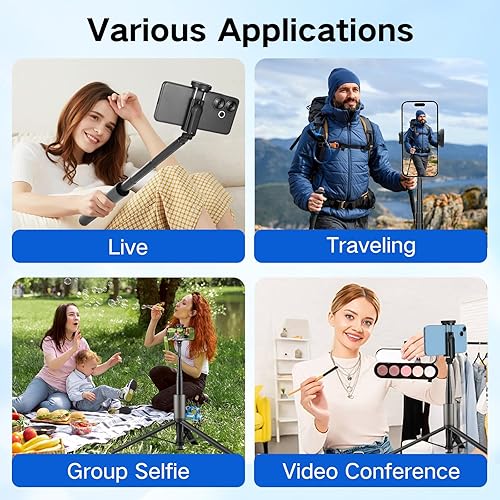 Miniatura 4 de Palo selfie trípode de 62 pulgadas para iPhone, soporte de trípode para teléfono con apertura automática, soporte magnético remoto inteligente