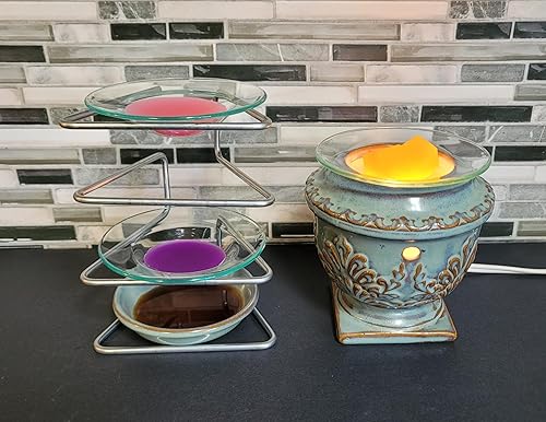 Wax Racks - Un estante de almacenamiento único y decorativo que incluye 3 platos de repuesto de vidrio para calentadores de cera o aceite. Cambia