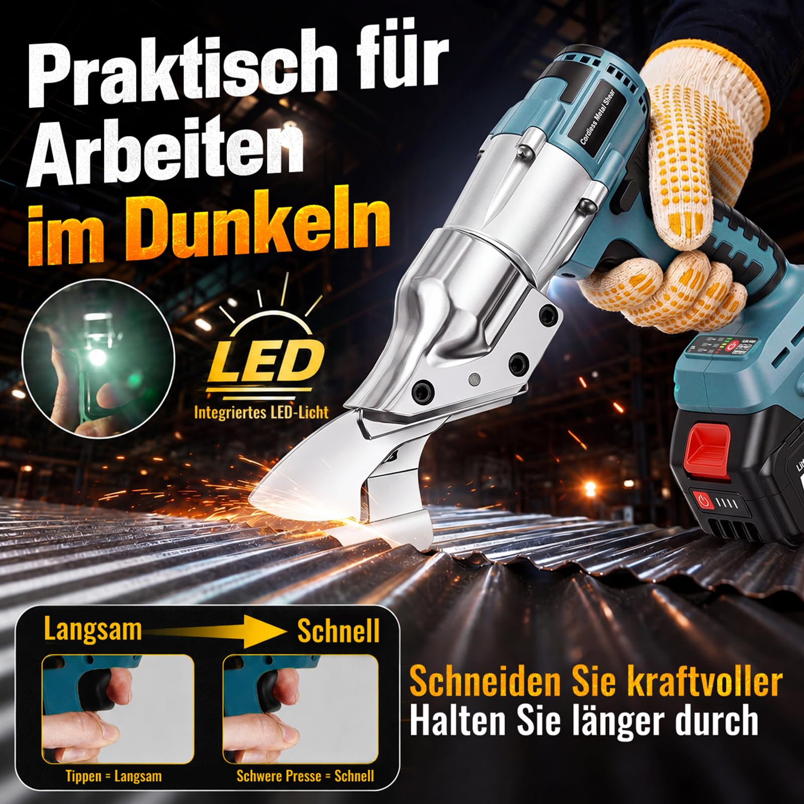 Akku Blechschere Kompatibel mit Makita 18V Akku, 2 * 4000mAh Akkus Blechschere Elektrisch, 360° Drehbarer Kopf, Bürstenlos Elektrische Schere zum Schneiden von Stahl, Bleche, PVC, Aluminium