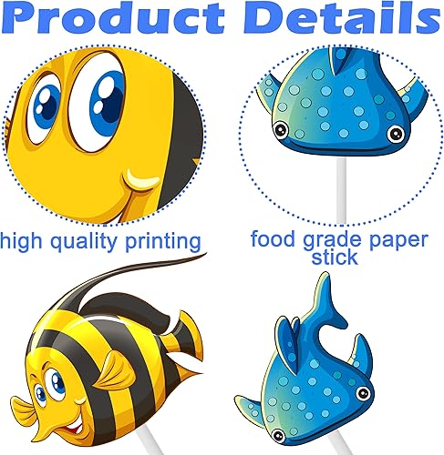 Miniatura 6 de 36 piezas de decoración para cupcakes de animales marinos del océano con criaturas para tartas para decoración de fiesta de cumpleaños con temática