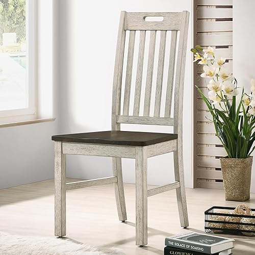 Miniatura 2 de 247 Shop at Home Carys Farmhouse - Silla auxiliar de madera, juego de 2 para comedor, cocina, restaurante, color marrón roble y blanco antiguo