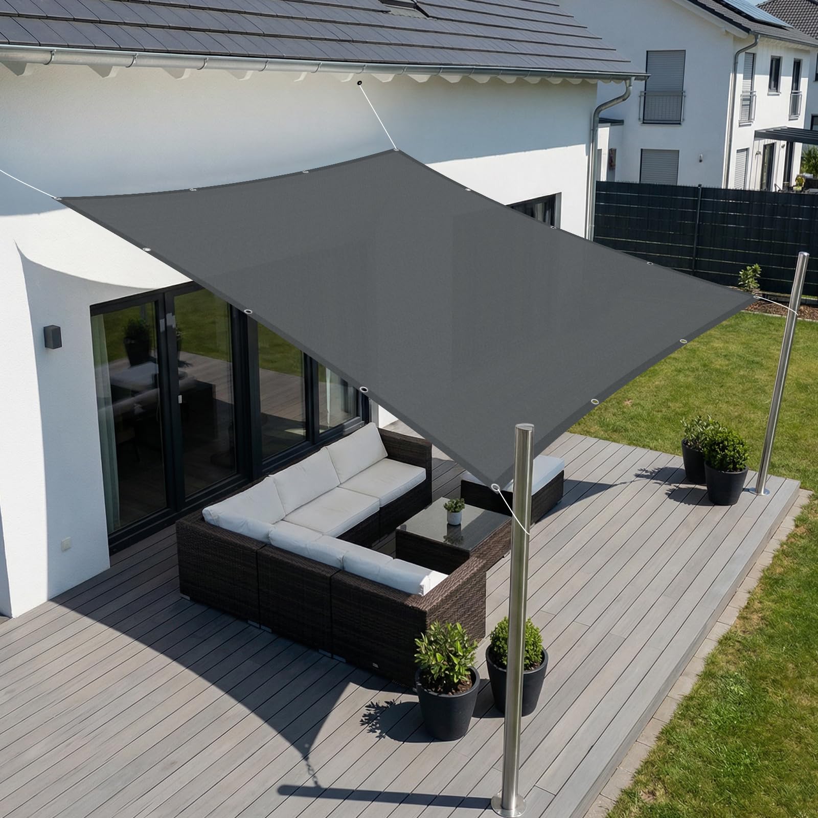 SUNNY GUARD Voile d'ombrage Imperméable 1x2m avec Oeillets Rectangulaire Toile Ombrage UV Protection pour Balcon, Patio, Jardin, Gris Anthracite