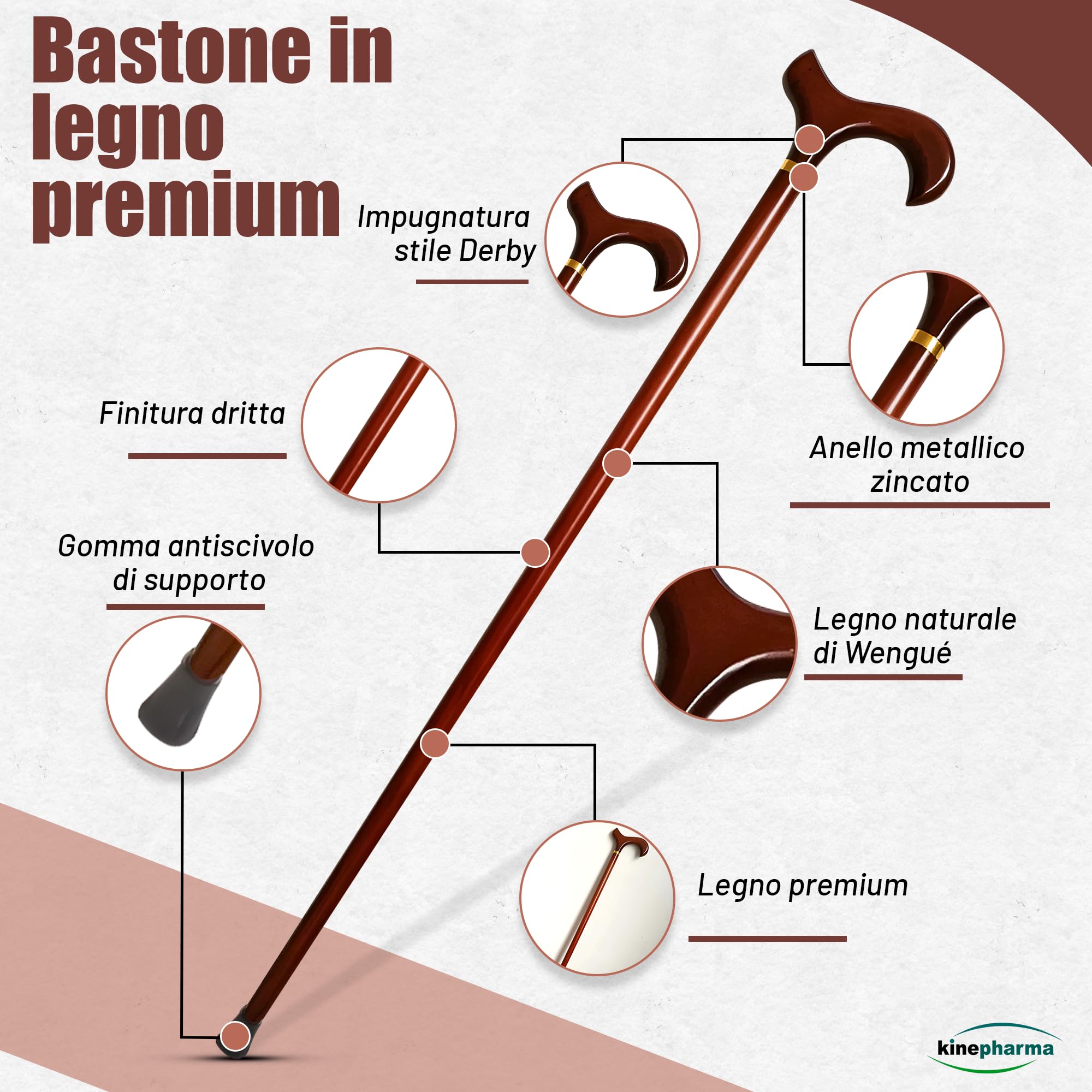 Bastone da Passeggio in Legno per Tutte Le età con Manico Derby da 92 cm | per Altezze da 1,70 a 1,85 m | Bastone per Uomo e Donna Robusto