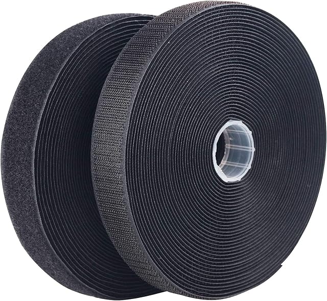 LLPT Sew On Hook and Loop Tape Nylon Fabric 25MMx10M Each Roll Industrial Strength No Adhesive Strong Hook Loop Strip for Sewing on DIY Cloth Shoe Curtain Bag Sport Gears Color Black (NHTB33)
