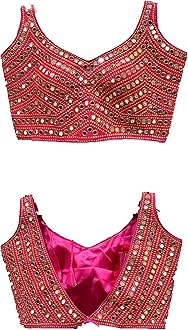 Vihu FashionWomen's Multicolor Phantom Silk Sequin Sleeves Saree Blouse (Half Sleeves Included)