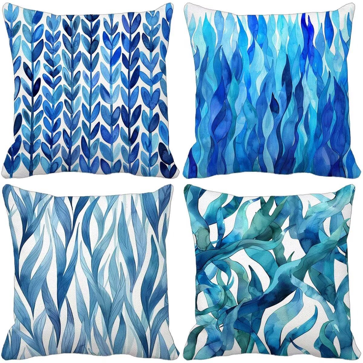Cuscini da Esterno Impermeabili Lino Set di 4 Blu Federe Cuscini 55x55 Bifacciale Moderno Federa Cuscino per Decorativi Divano Camera da Letto Estate Autunno Esterno Amaca da Giardino Panchina 7006e