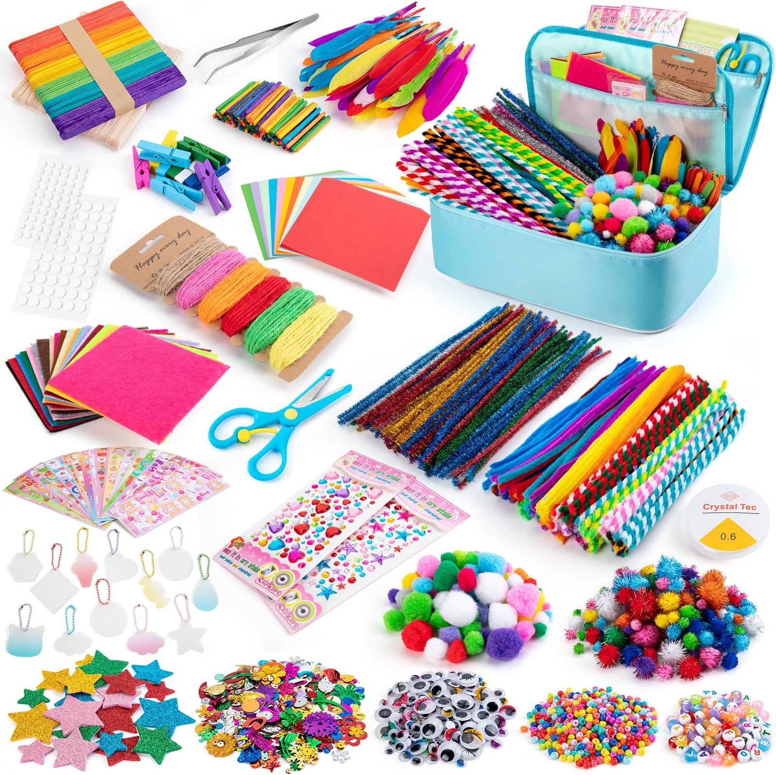 Sundaymot Arts and Crafts Supplies for Kids, 2000+Pcs DIY Craft Kits, Ages 6-10, Educational Preschool and Homeschooling Arts Programs, Children Craft Kits, Gifts for Boys and Girls.