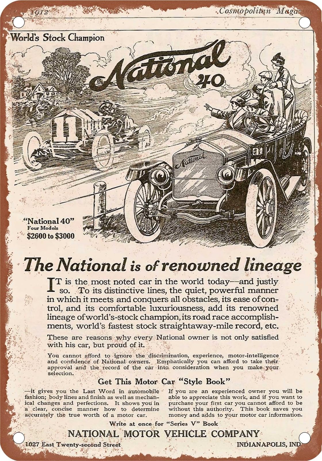 METAL SIGN - 1912 National Vintage Ad 04 - Old Retro Rusty Look home decor