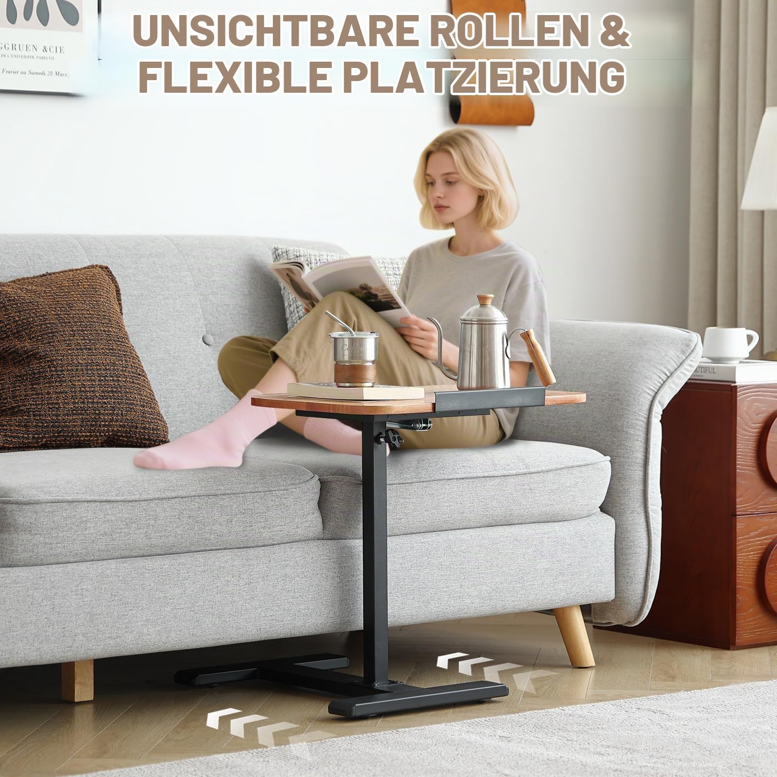 Beistelltisch C-Form,beistelltisch höhenverstellbar,Eichenholz