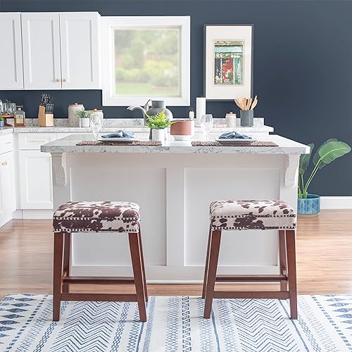 Miniatura 5 de Taburete de mostrador sin espalda con estampado de vaca marrón Harlow Linon Estampado de vaca café.,negro, (Black Cow Print),Gris