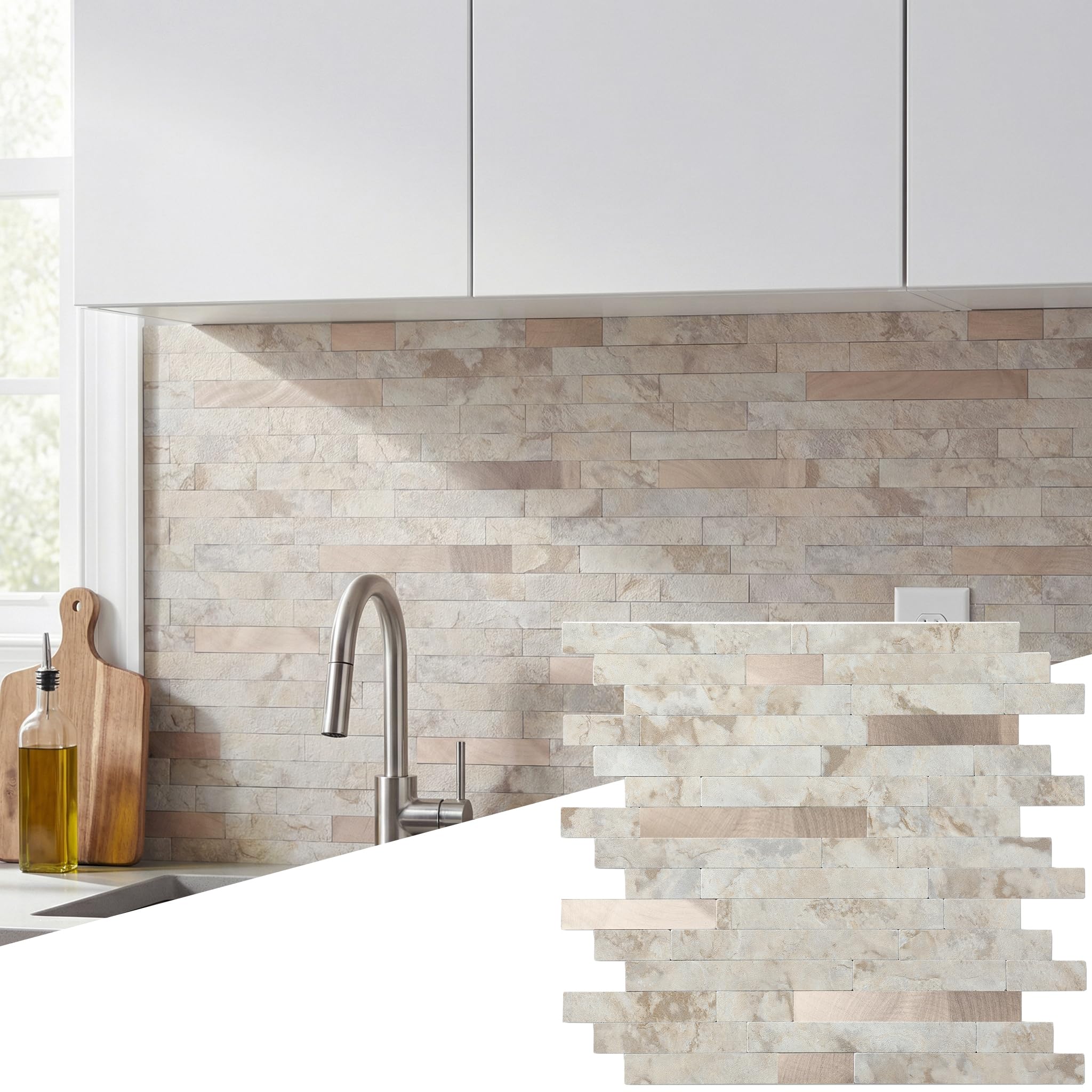 Yipscazo Beige Rocks Peel and Stick Backsplash