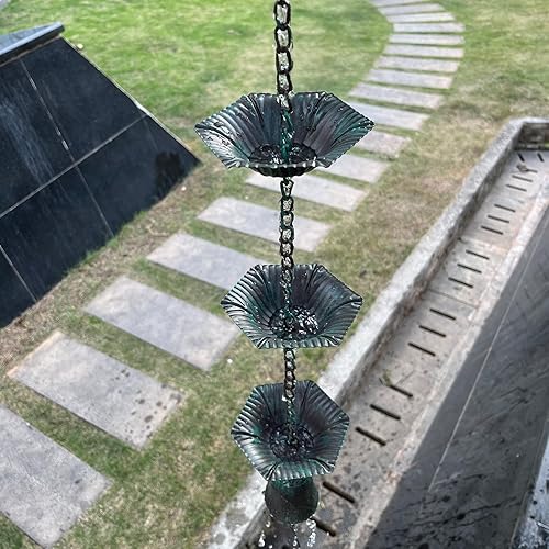 Miniatura 4 de Aifeorzo Cadenas de lluvia para canalones, cadena hexagonal de 4 pies con forma de flor para lluvia, cadena de metal funcional para bajantes,