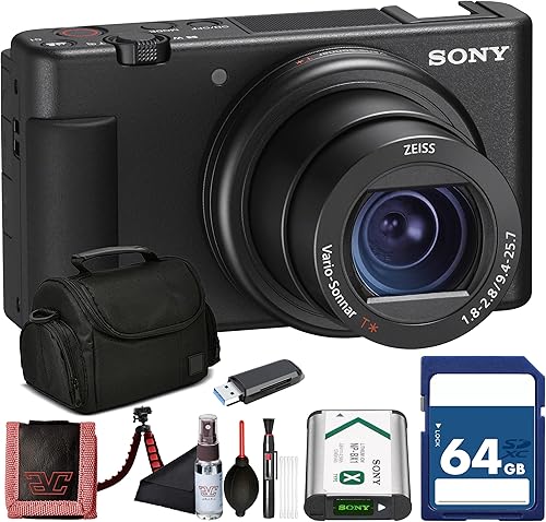Sony ZV-1 Cámara digital para vlogging negra (DCZV1/B) - Sensor de 20.1 MP 1", lente ZEISS de 24 a 2.756 in, video HDR 4K, pantalla abatible con