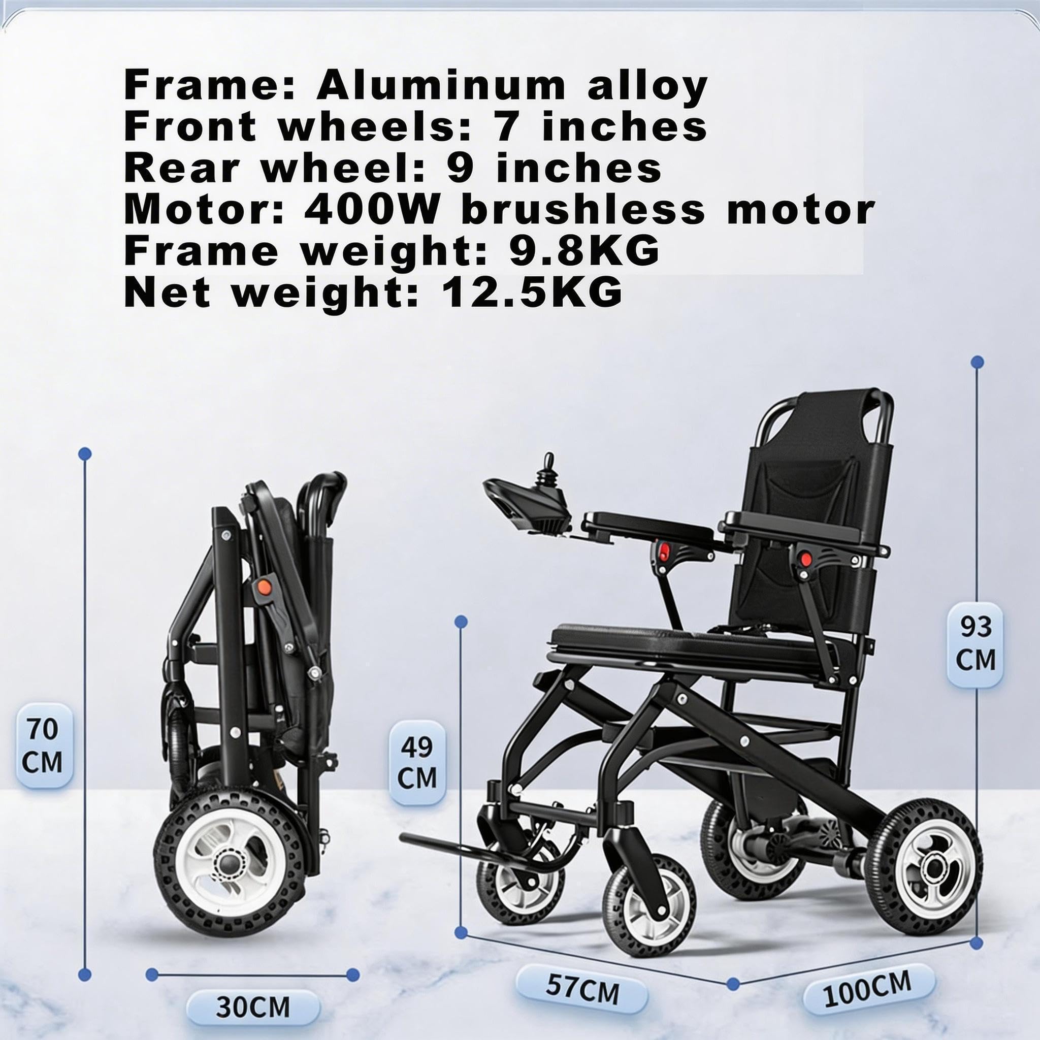 Solo 13 Kg. Ligero Silla De Ruedas Eléctrica Para Adultos, Plegable, Ligera Y Motorizada, 400 W Con Motor Dual