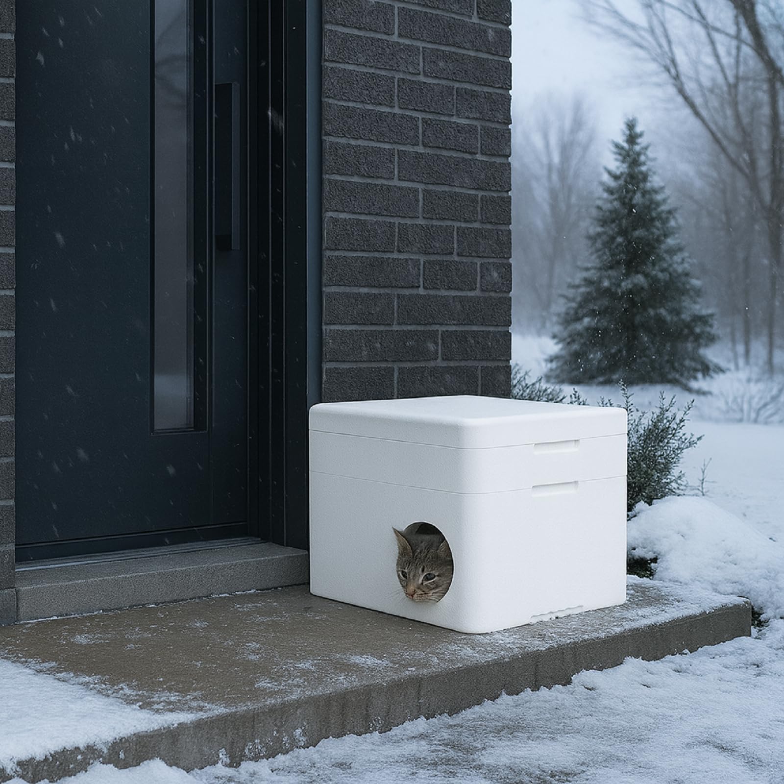QLS Maison pour Chat isolée en polystyrène 58 x 38 cm Blanc