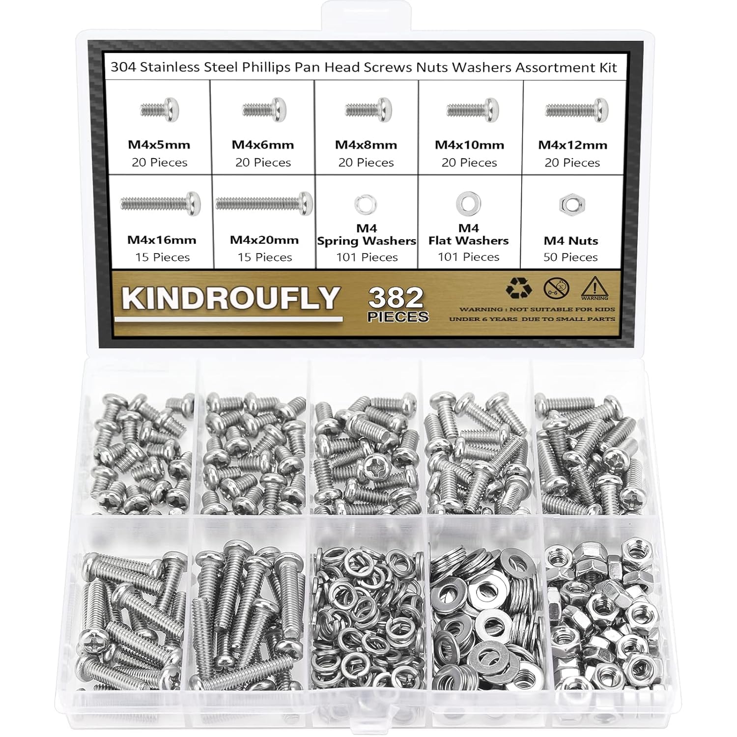 382 Piece Stainless Steel Machine Screws & Nuts Kit -8