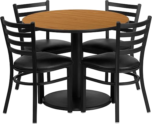 Miniatura 8 de 36" Ronda laminado Juego de mesa con 4sillas Escalera Back metalBorgoña vinilo Asiento