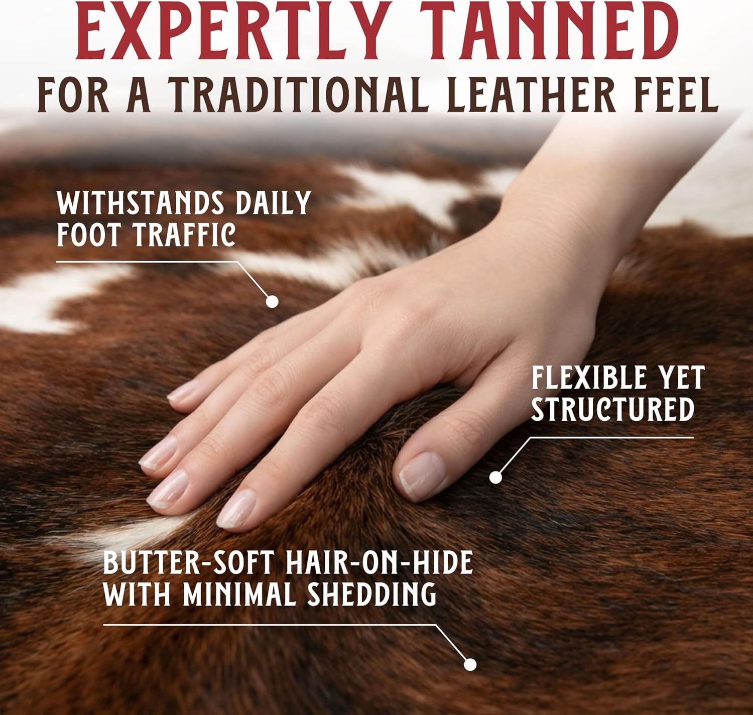 Hides Bazaar Real Cowhide Rug 6x6-7 ft - Natural Leather Hair-on-Hide Area Rug with Brown, Black & White Pattern (Brown Brindle) - Soft Western Cow Skin Rug for Living Room, Ranch Decor & Rustic Homes