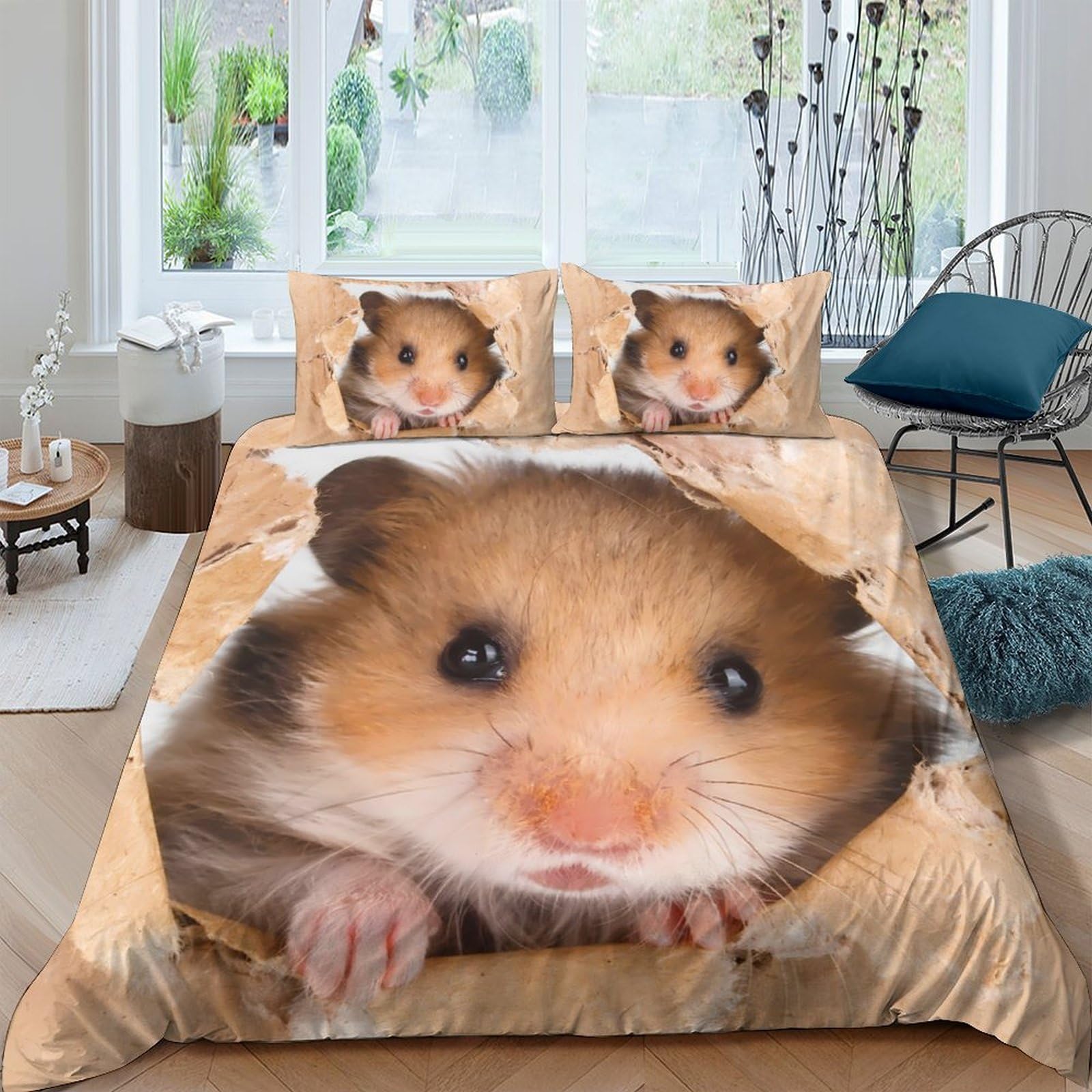 Ctjqhvkz Style-2 3D Printed Cute Hamster Fitted Sheet Microfiber Soft Breathable Animal Face Bed Cover For Bedroom Dorm Decor Single（135X200cm）