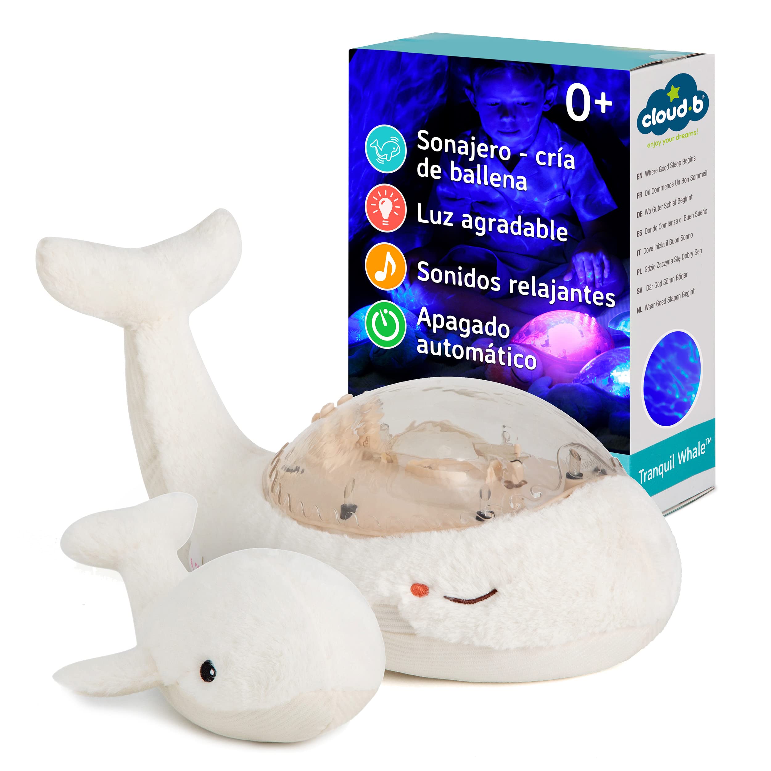 Ocean Projector Nightlight with White Noise Soothing Sounds | Adjustable Settings and Auto-Shutoff | Tranquil Whale™ Family - White