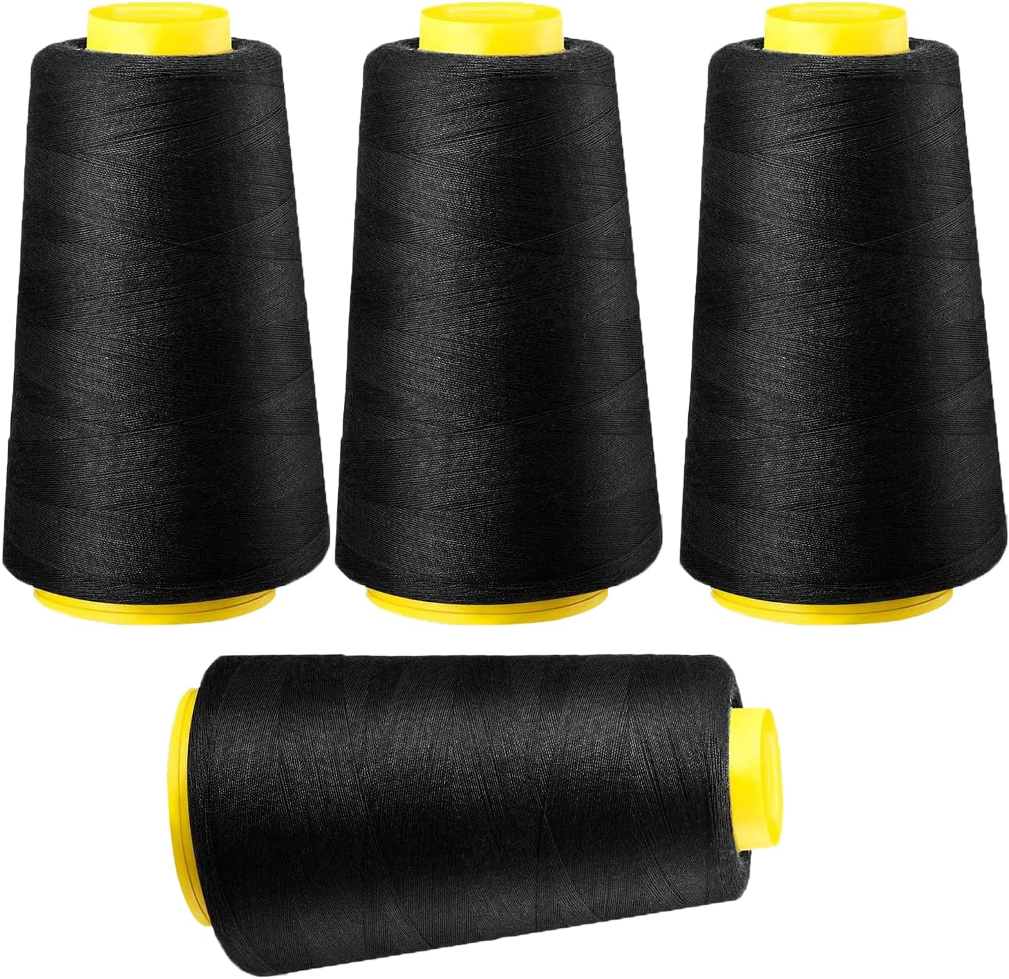 Wild Accessories All Purpose Sewing Thread Cones (5,000 Meters) of High Tensile Polyester Thread Spools for Sewing, Quilting, Serger Machines, Overlock, Merrow, and Hand Embroidery. - Black Pack 4