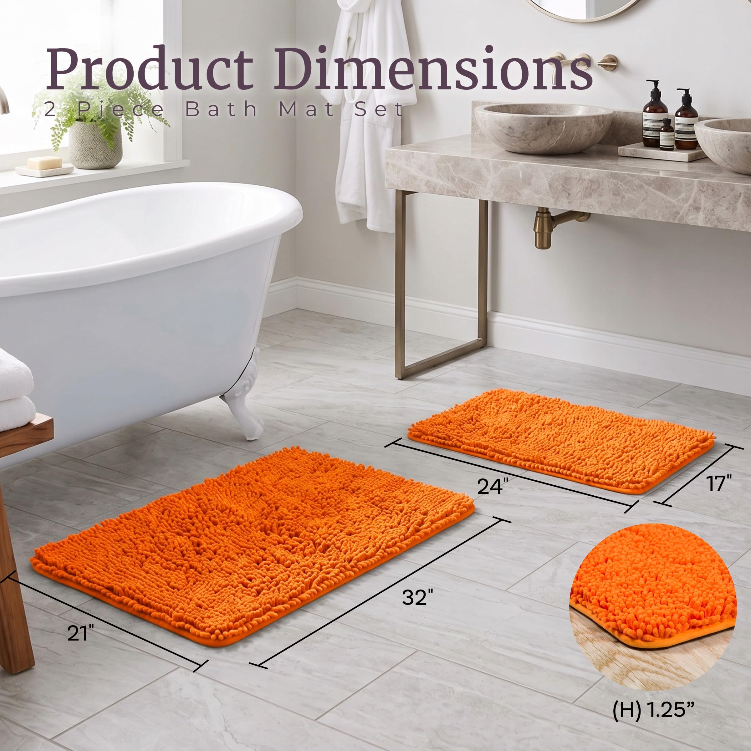 BIGBANGルームマットセット Amazon.com: Bedford Home Windsor Home Orange 2 Piece Memory Foam