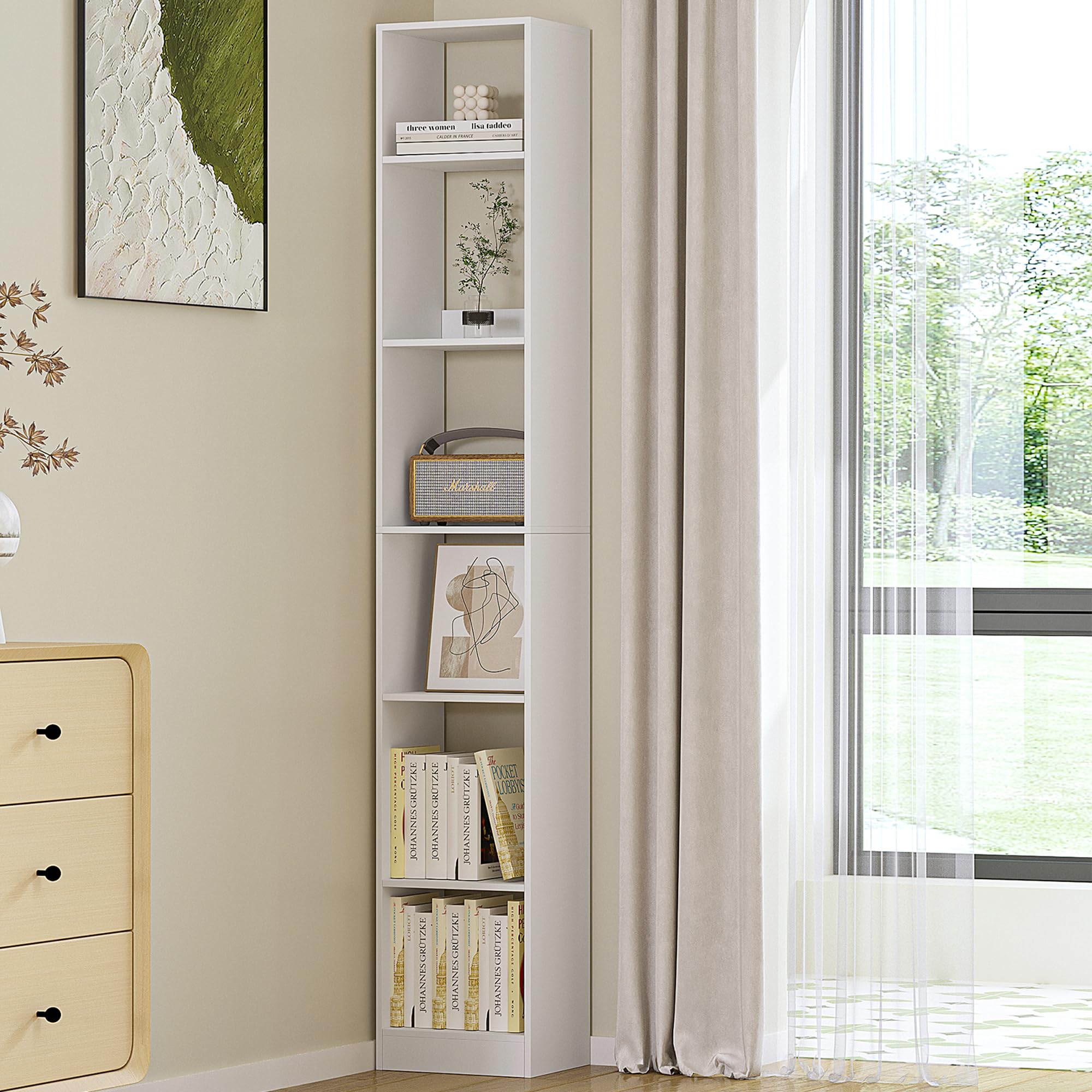 Hzuaneri Librería, Estantería, para Salón, Estudio, Oficin, Dormitorio, Estilo Escandinavo, 24 x 30 x 184.4 cm, Blanco BC09603X