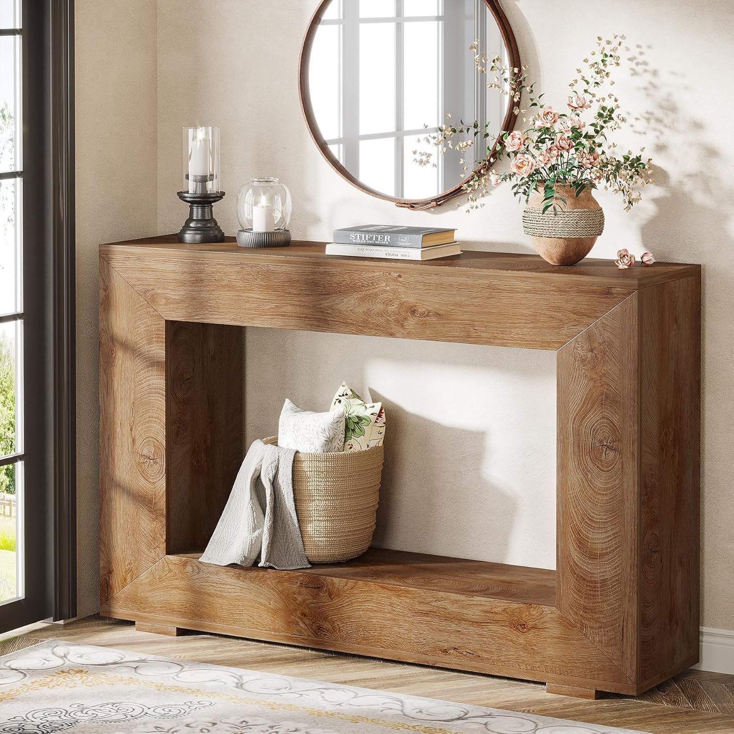 Lailang 120cm Mesa de Entrada, Aparador Entrada recibidor, Mueble recibidor Entrada, Mesa Consola Estrecha, Consola recibidor Madera, Recibidores Modernos, 120 x 30 x 84 cm, Natural Wood