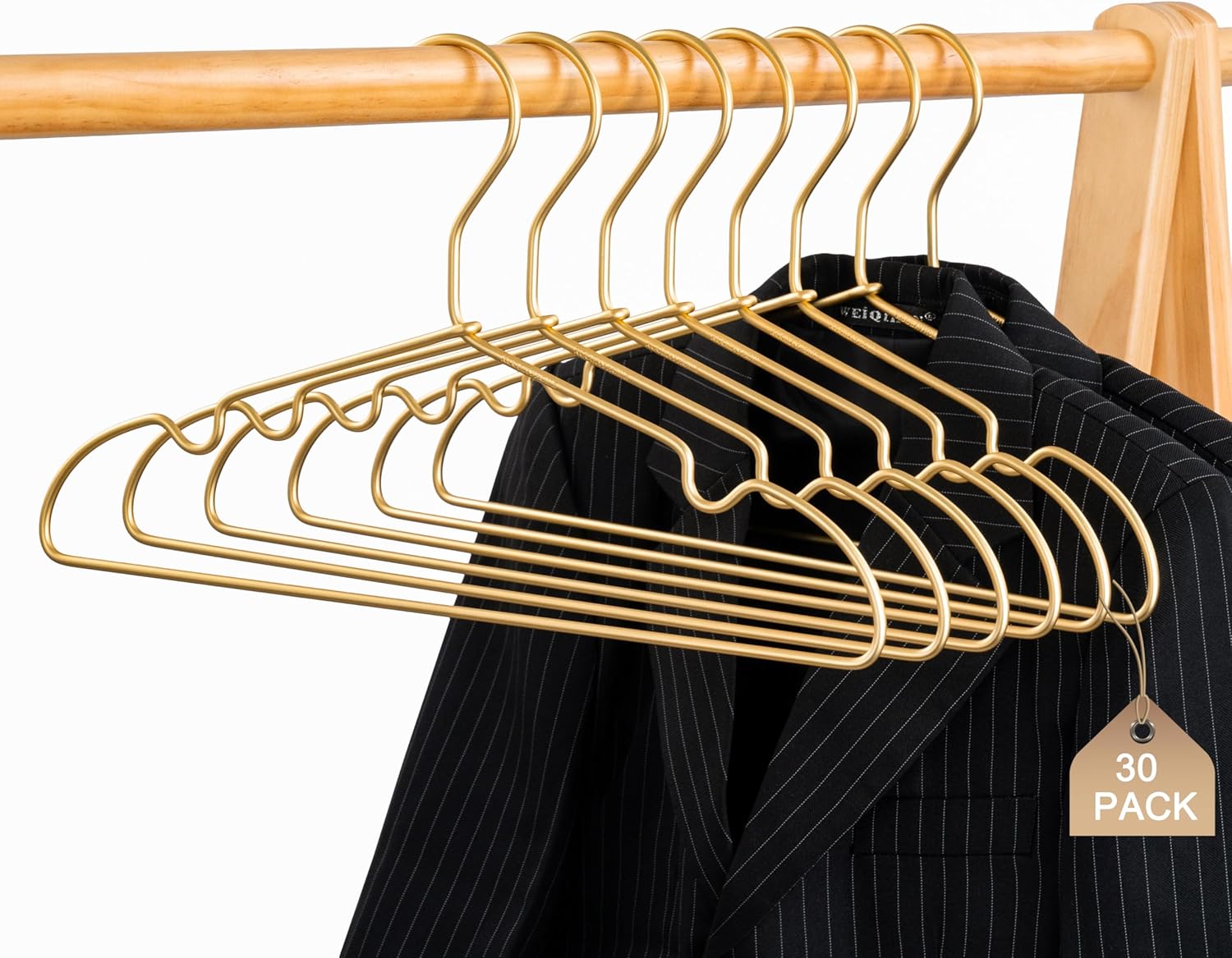 Premium Clothes Hangers 16.5" Metal Gold Coat Hangers Non Slip Hook Laundry Wire Suits Shirt Hangers Save Space Closet Storage Pants Hanger 30Pack