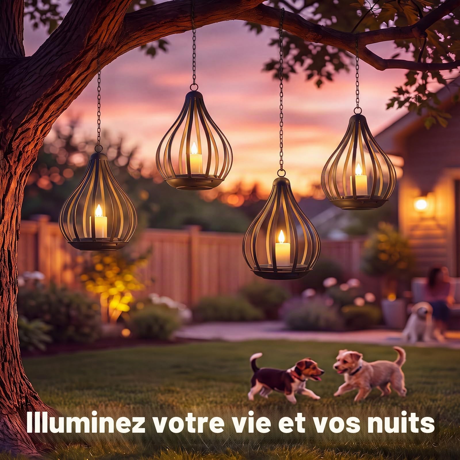 Lanterne Solaire Exterieur, 2 Lampe Solaire Suspendue à Bougie LED