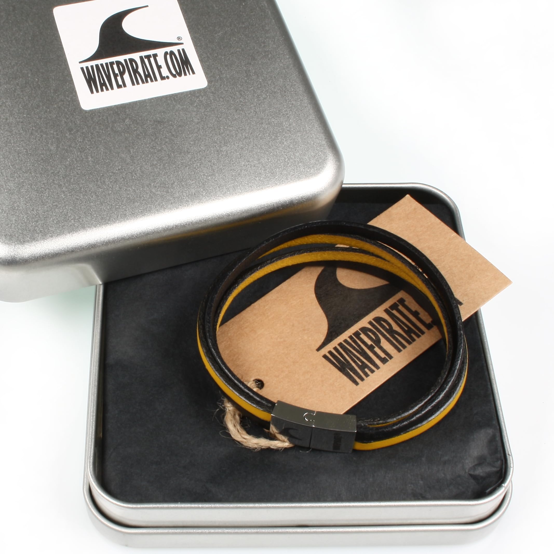 Echt Leder-Armband Twist Schwarz Gelb Herren Männer