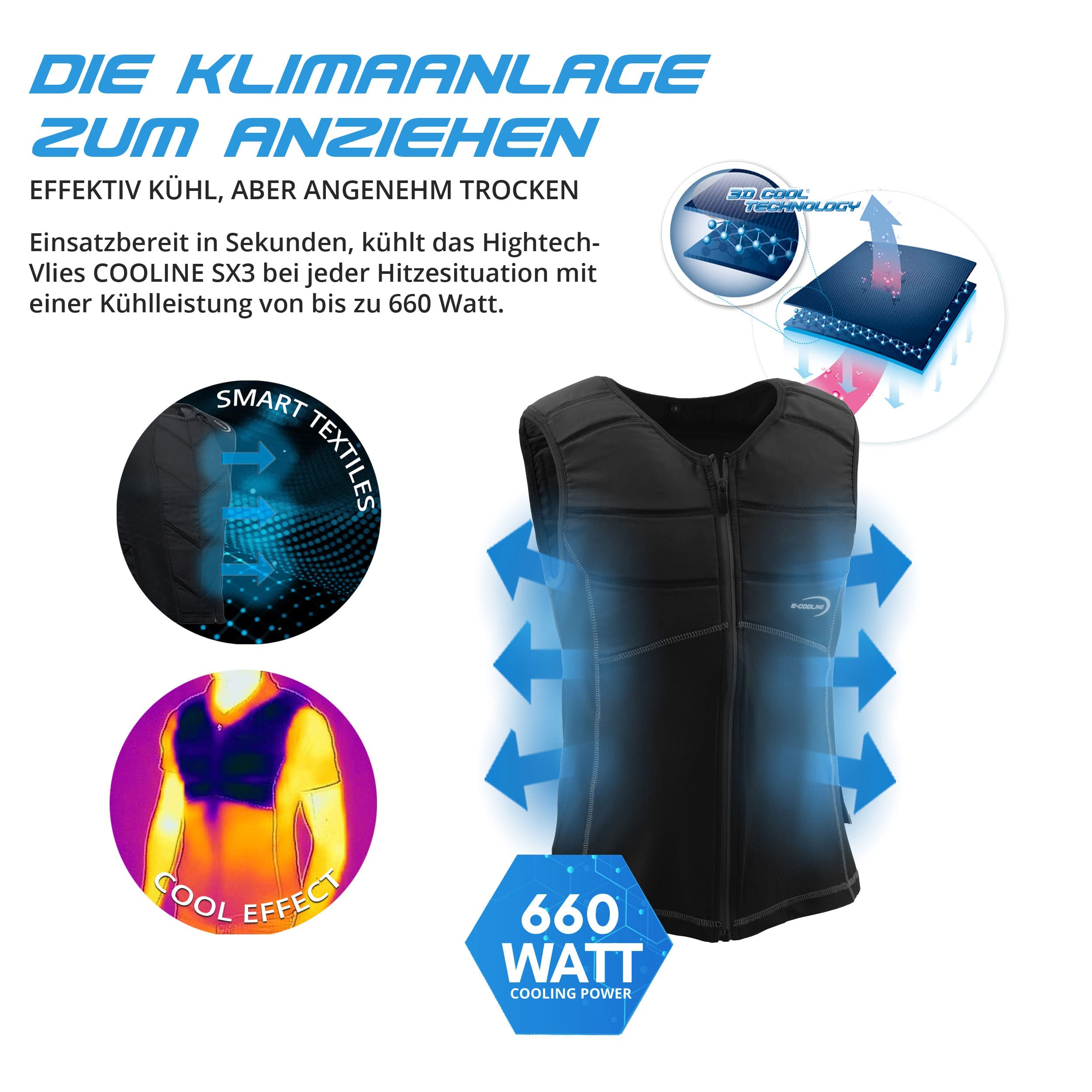 E.COOLINE Powercool SX3 ShirtWeste - Kühlung für unterwegs - Klimaanlage zum anziehen - klimatisierte Kleidung - Körperkühlung - waschbar - Made in Germany