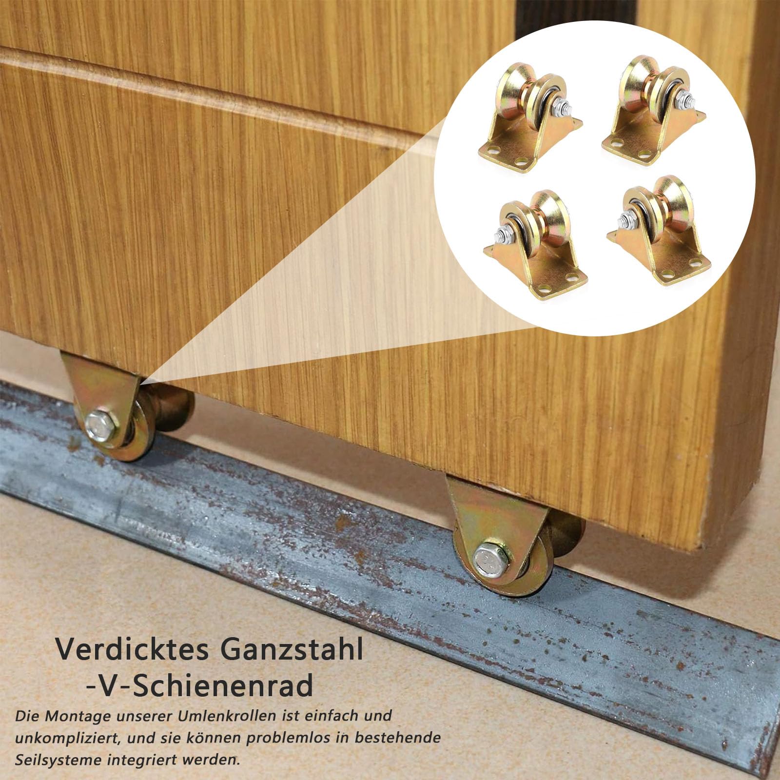 Umlenkrollen für Seile, 4 Stück V-Nut Rollenrad, Seilwinde, Umlenkrolle Seilwinde, Seilrollen, Schwerlastrollen, für Wäscheleine, Flaschenzugsystem, Industriemaschinen, Rolltore, Umlenkrolle Seil