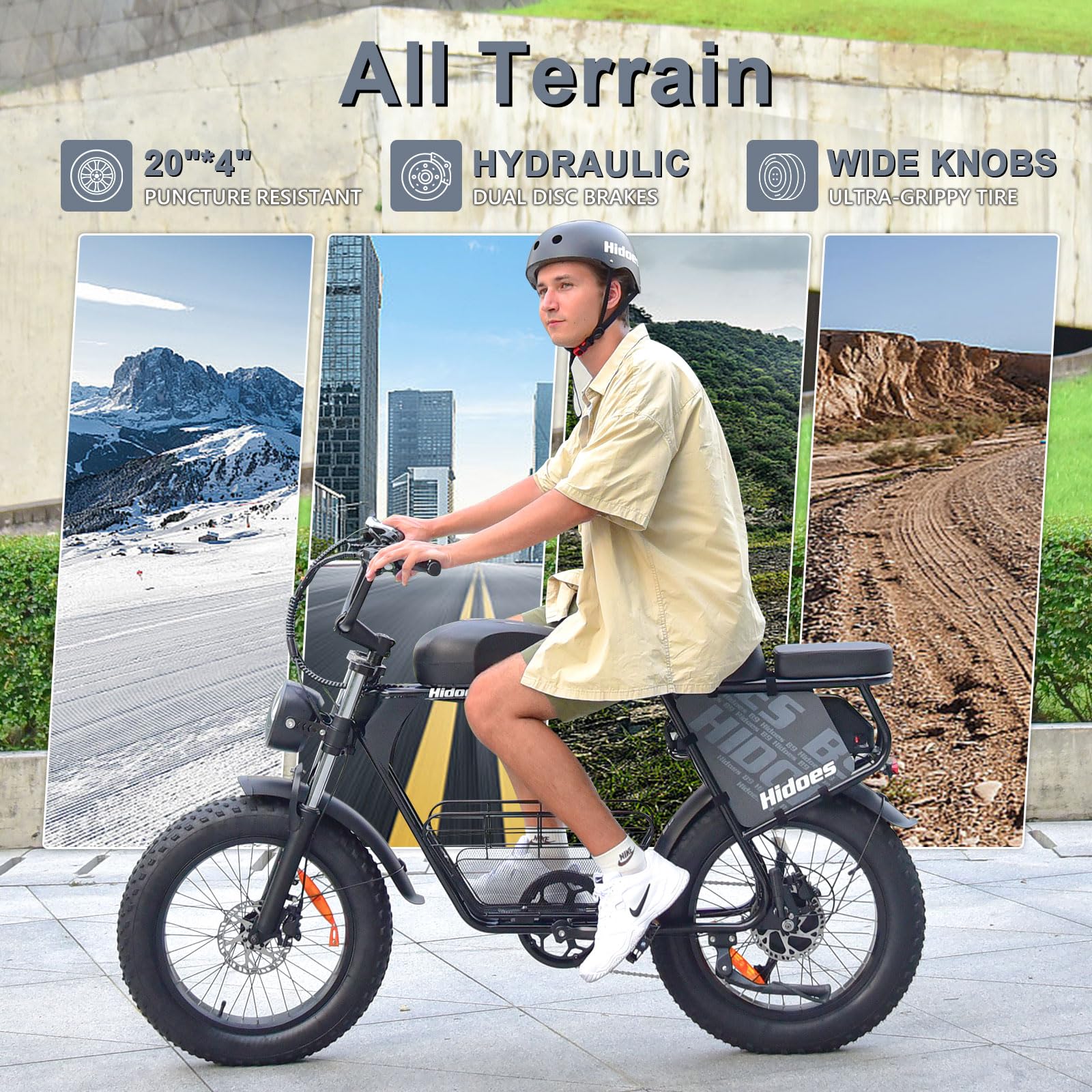 B9 Velo Electrique Homme 2 Batterie Amovible 48V 33.8Ah jusqu'à 180Km,20"*4.0" Fat Bike Electrique avec Panier et siège arrière,VTT électrique Adulte 7 Vitesses