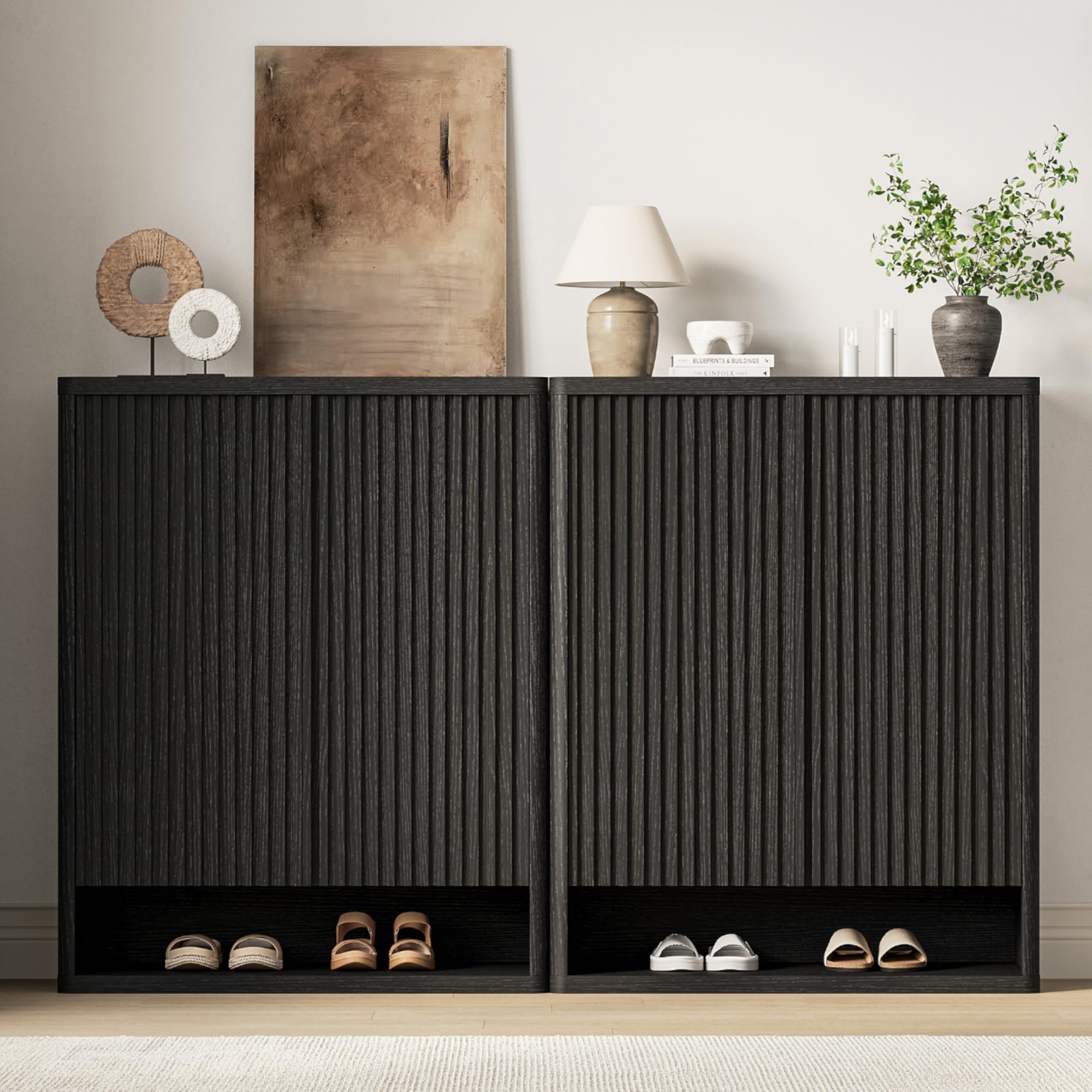 Garvee 63 Inch Shoe Cabinet, Large Shoe Storage Cabinet with Adjustable Shelves, Wooden Shoe Organizer with Fluted Door Holds 50–60 Pairs for Entryway