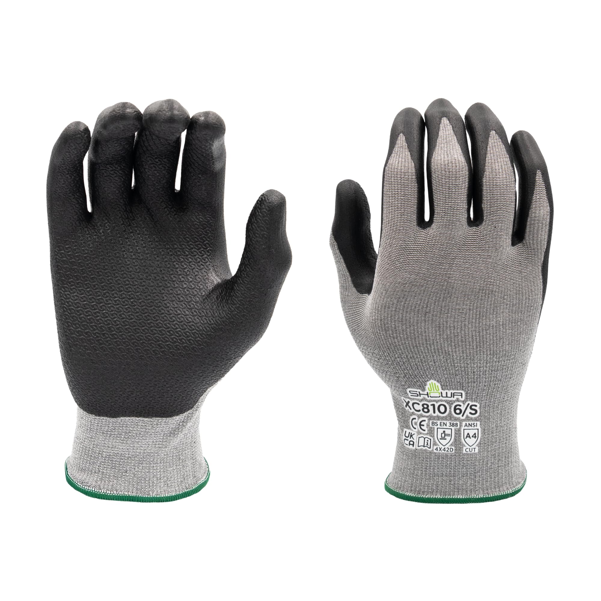 SHOWA XC810, Mechanical and Industrial Protective Gloves, Nitrile Palm Coating, Cut level D, Touch Screen Compatible, Grey, 12 Pairs, Size X-large