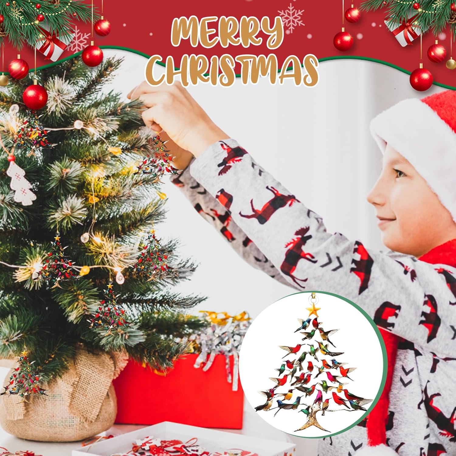 6PCS Hummingbird Christmas 2D Acrylic Ornament, 2025 New Stacked Hummingbird Ornament for Christmas, Upgrade Winter Colorful Stack Hummingbirds Home Decor Ornaments - Image 6