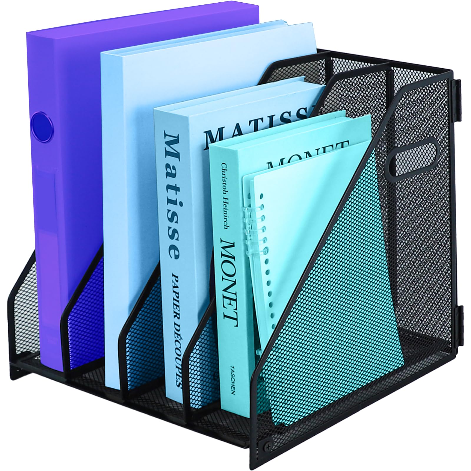Tsdrbwo 4 Vertical Compartments-Black Desk Organizers Metal Magazine File Holder Racks Desktop Folder Storage Binder Organiser Document Organization For Home Office & Classroom,
