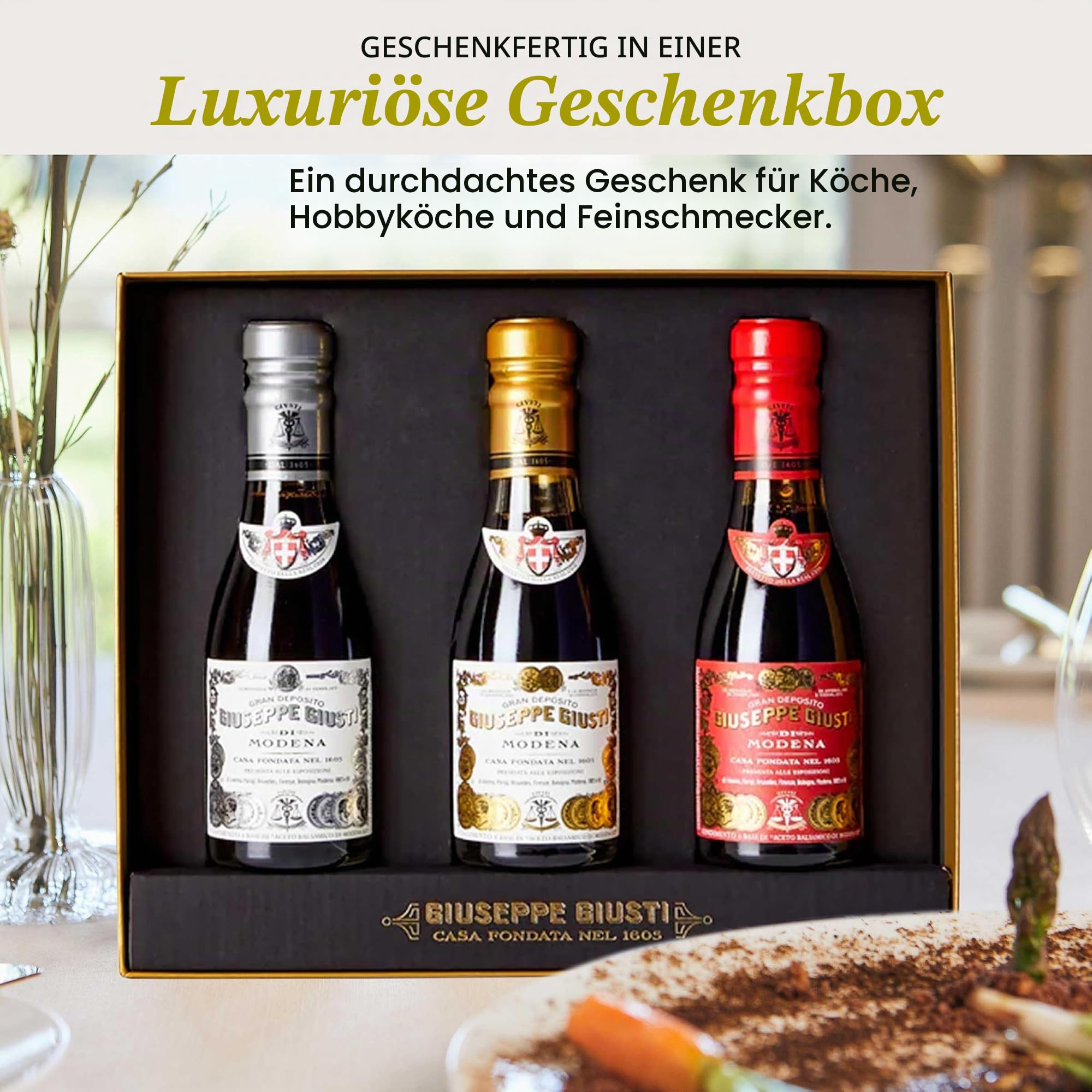 Giusti - Geschenk-Box Balsamico-Essig aus Modena 1 Silbermedaille, 2 und 3 Goldmedaillen - 3x100ml