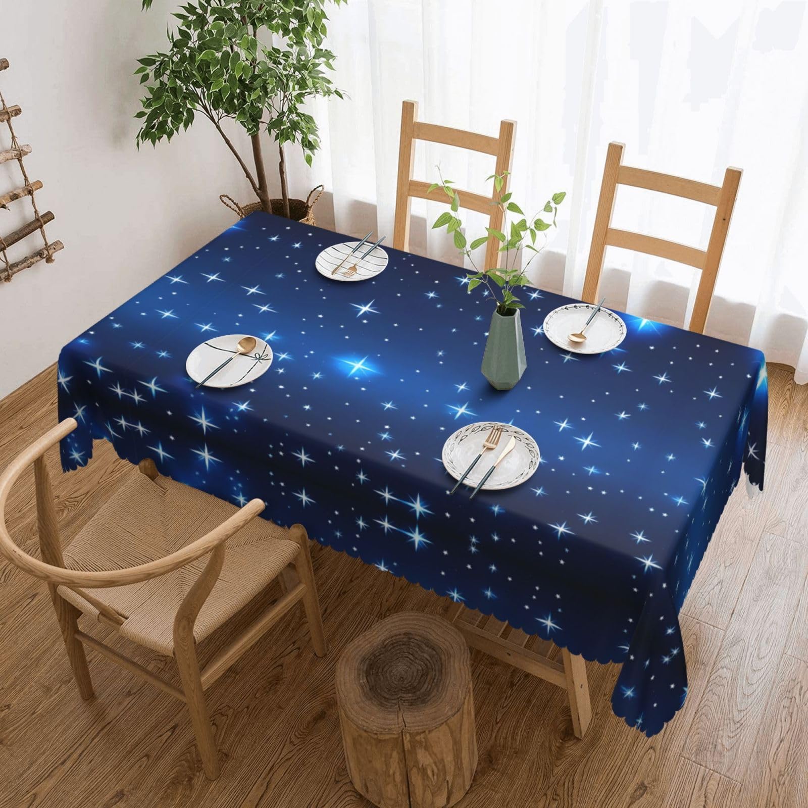 HLSBSSL Blue star pattern Patterned square lace tablecloth, wrinkle-resistant and durable, suitable for dining tables, parties, etc.