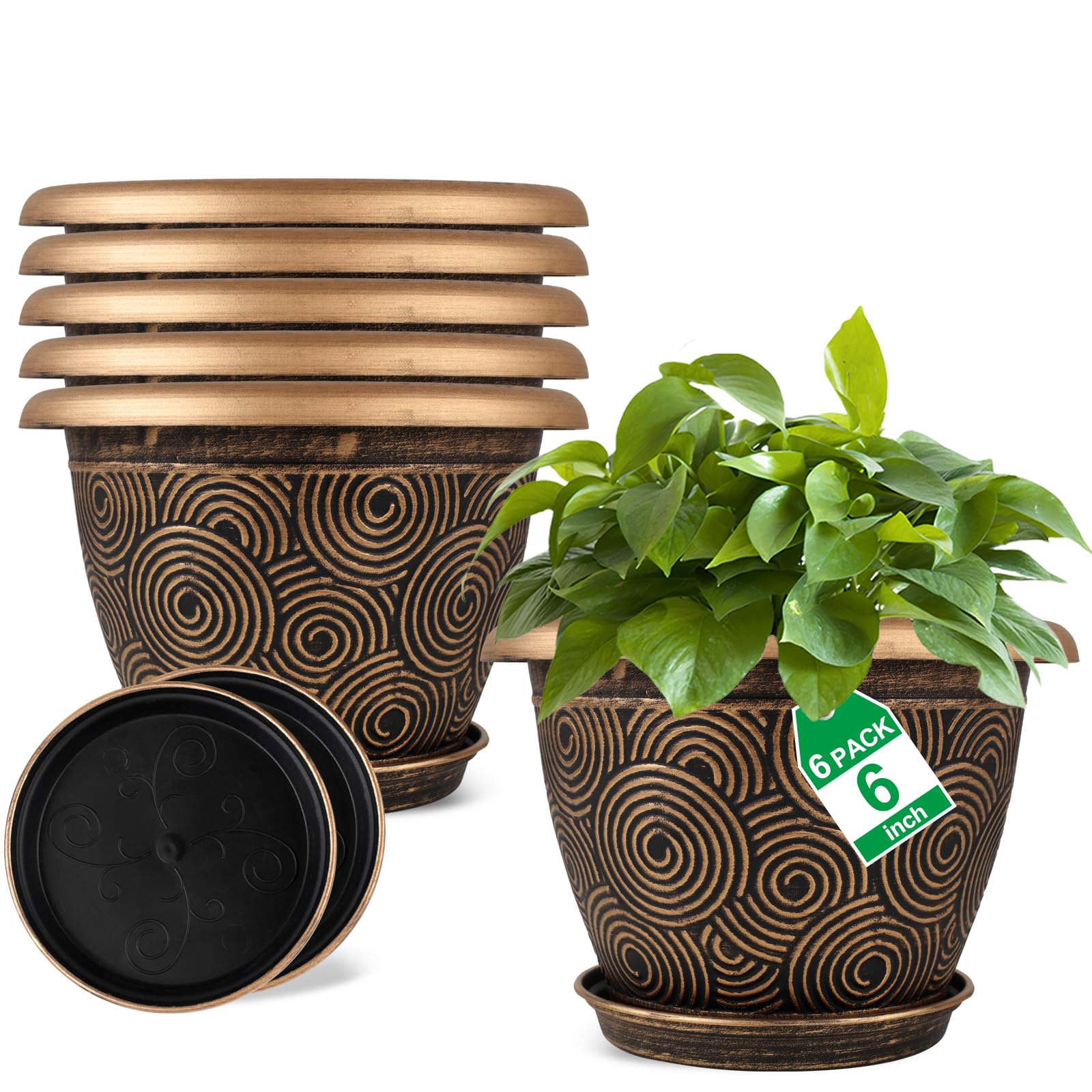 Fodetyff 6 Inch Flower Pots 6-Pack